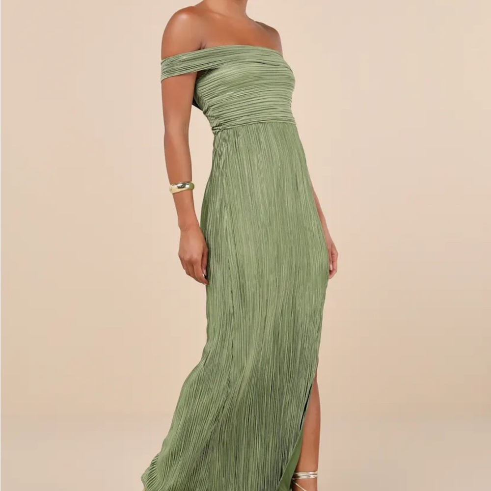 Lulu's Sage Green One-Shoulder Pleated Maxi Dress